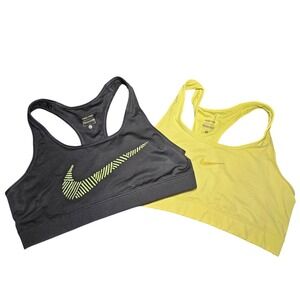 Nike Pro Dri-FIT Sports Bra 2 Pack Black Neon Yellow Graphic Swoosh Womens Large